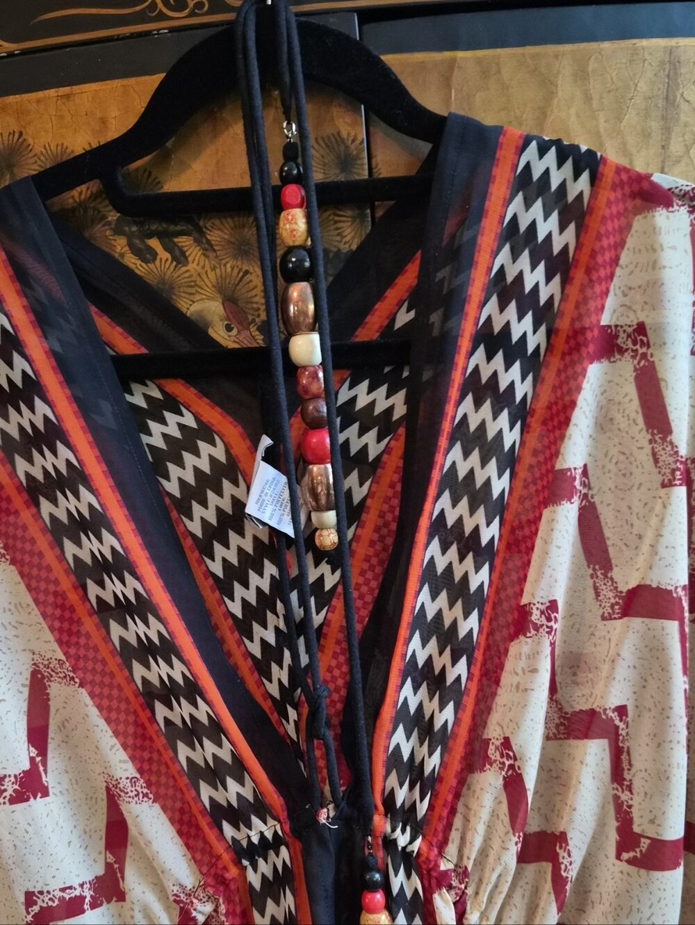 NEW!!!  Soft Surroundings Red, Black & Cream Patterned Maxi Dress
